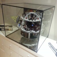 LEGO 10188 Star Wars Death Star display. Mirrored back and base, black edging, and a slide out front for access.